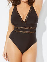 Traje de baño de una pieza de color sólido con escote en V y abertura sin espalda